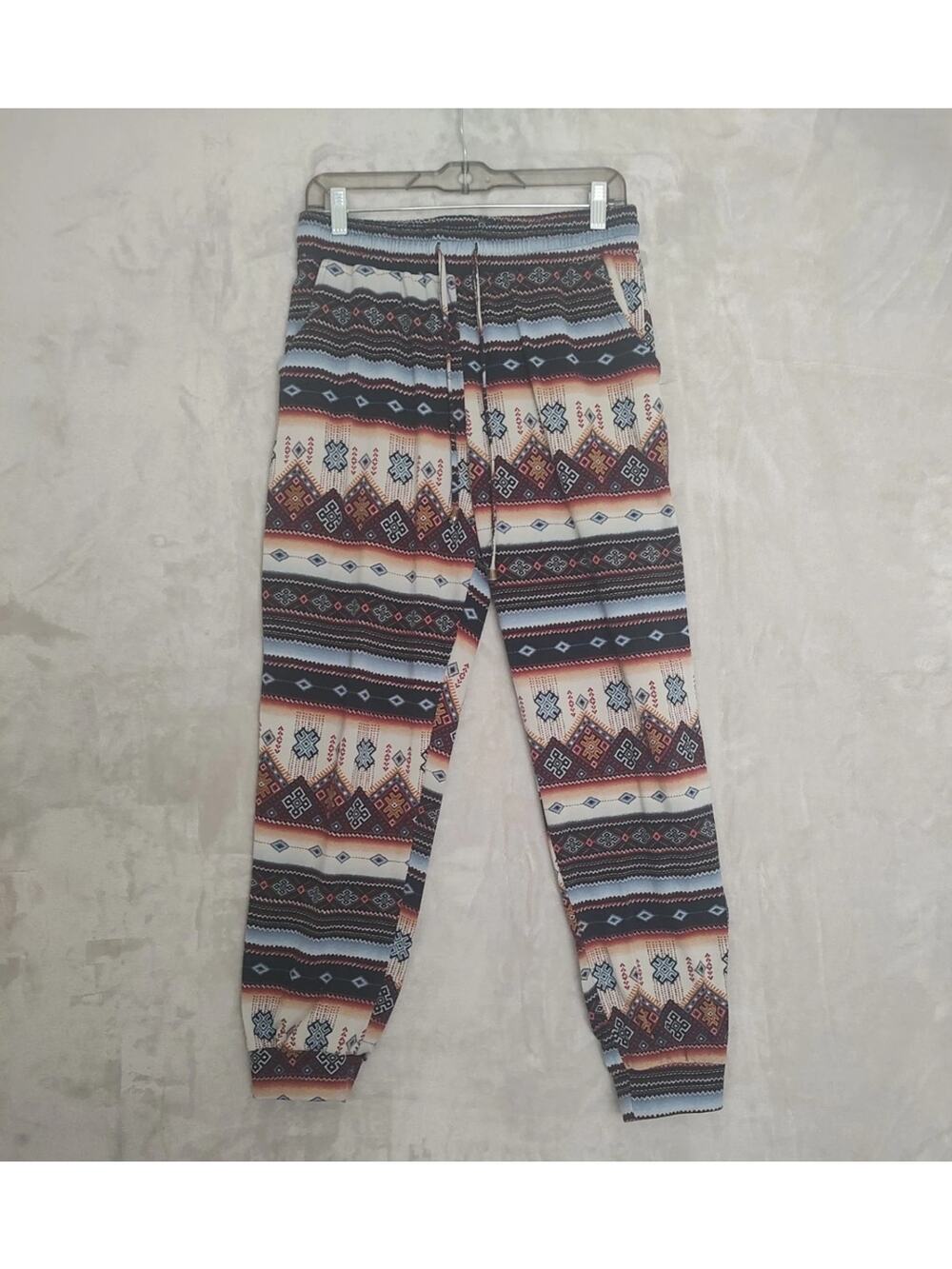 Eye Candy, Women Joggers Size XL Aztec Pattern Pockets Cozy Drawstring Waistband